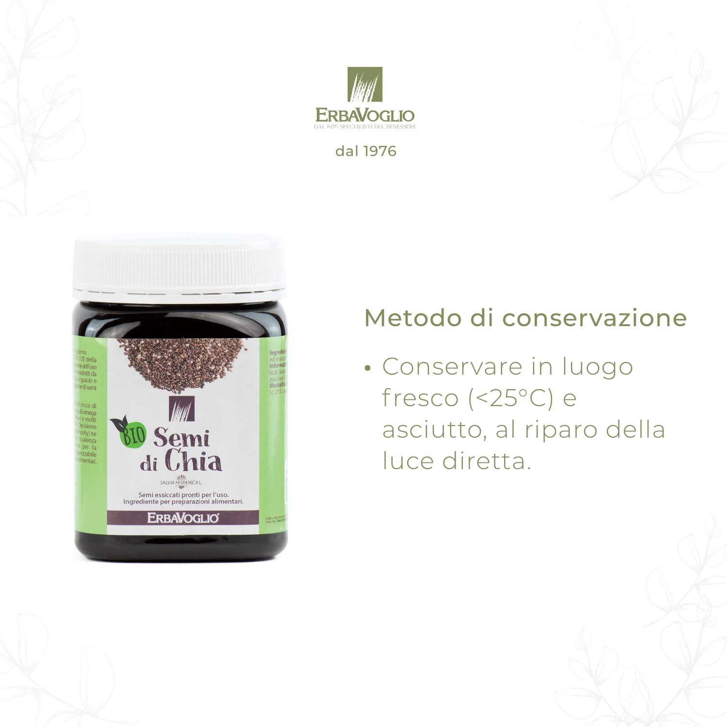 Erbavoglio Alimento Biologico - Semi di Chia - 450 gr - Superfood che apporta proteine, acidi grassi e fibre