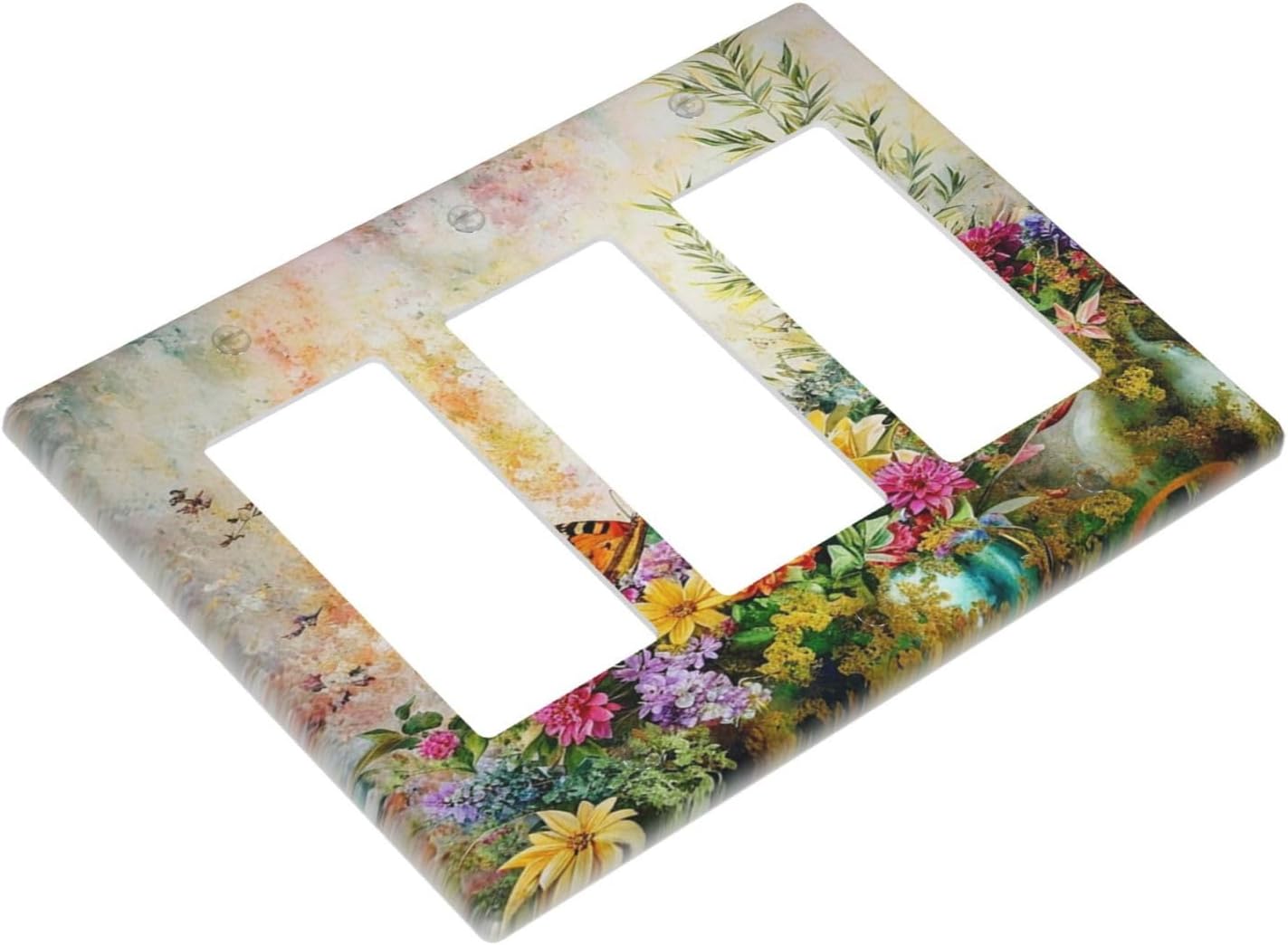 Decorative Light Switch Cover Plate Colorful Wildflower Plant Leaf Butterfly 3 Gang Switch Plate Covers Triple Rocker Wall Plates GFCI Switch Plates and Outlet Covers for Bathroom Bedroom Decor image 3