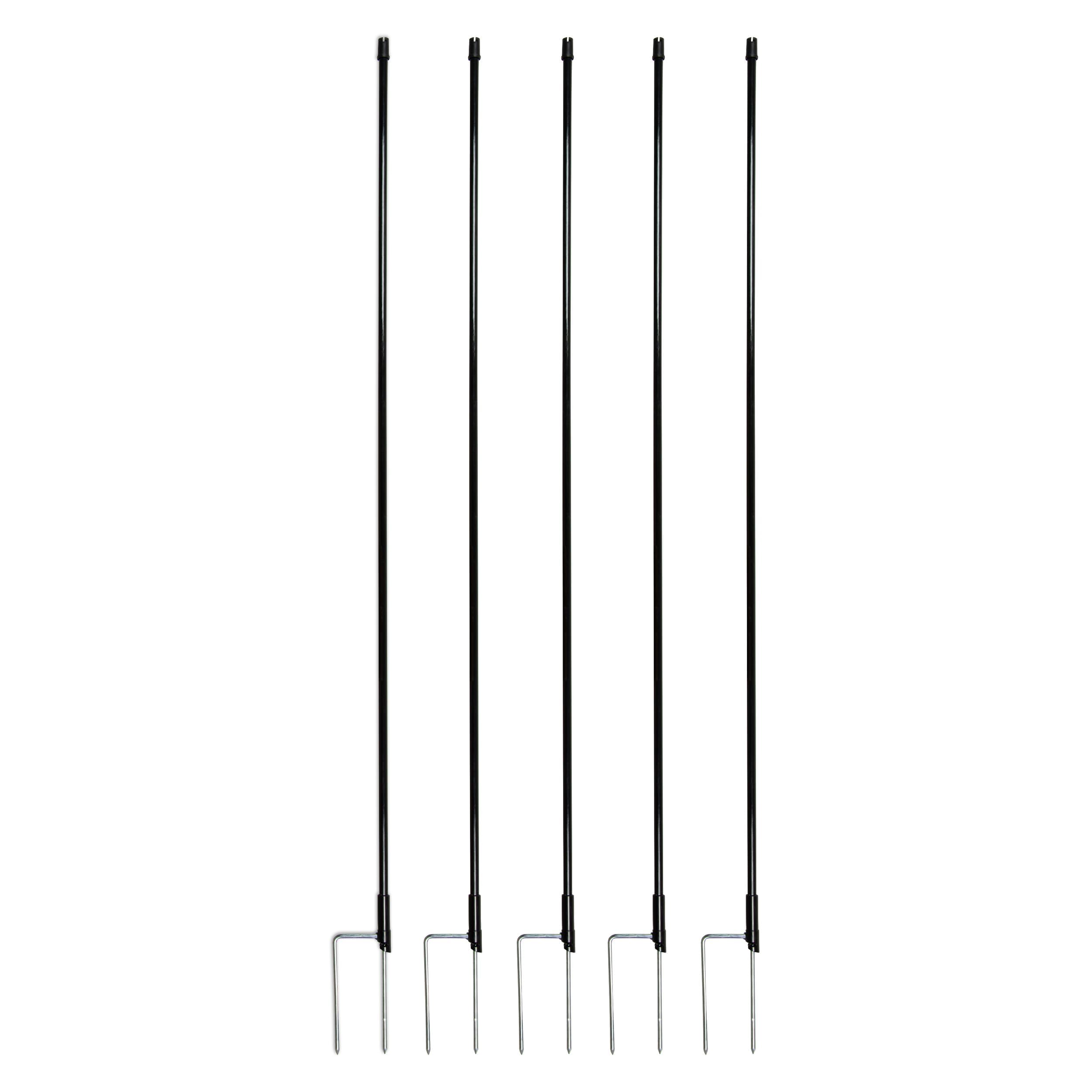 horizont strongLine Lot de 5 piquets supplémentaires pour filets, 120 cm au-dessus du sol, longueur totale de 135 cm, en fibre de verre, à double pointe, noir, piquets supplémentaires pour filets de