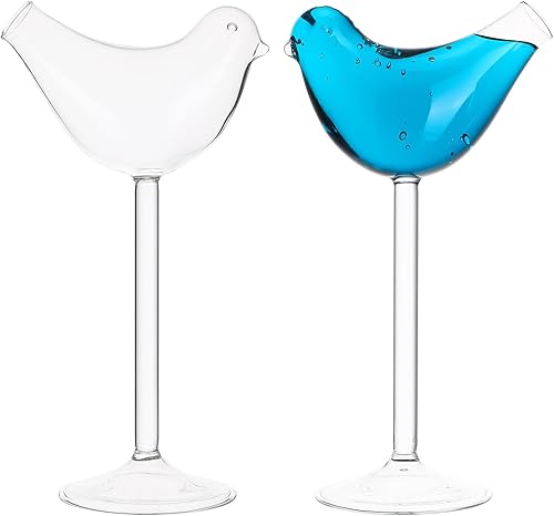 Miniatura 7 de Juego de 2 copas de cóctel transparentes con forma de pájaro, copas de cóctel únicas para beber vasos para KTV, hogar, bar, club (5.1 fl oz)
