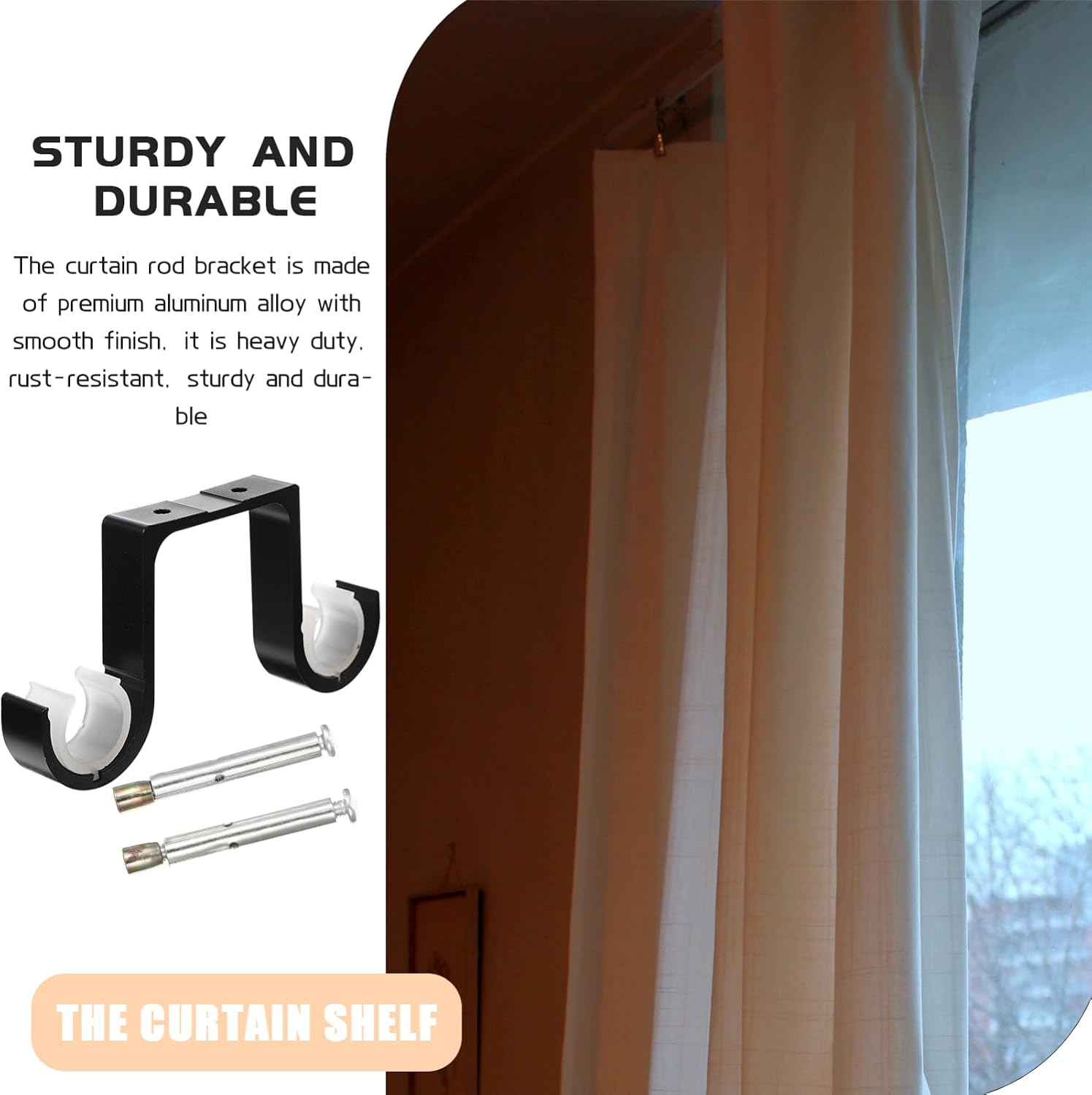 FAVOMOTO Aluminum Alloy Ceiling Rod Bracket Sturdy Double Curtain Rod Holder Easy Install for Bay Windows