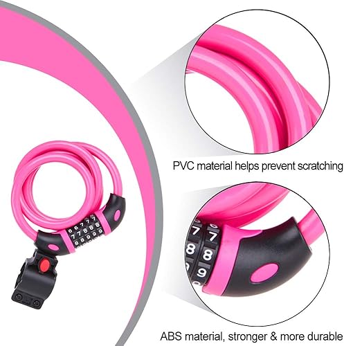 Miniatura 4 de NDakter Candado de bicicleta, cable de bicicleta de 45.6 pies, cerradura de bicicleta de alta seguridad con combinación de 5 dígitos reiniciable,