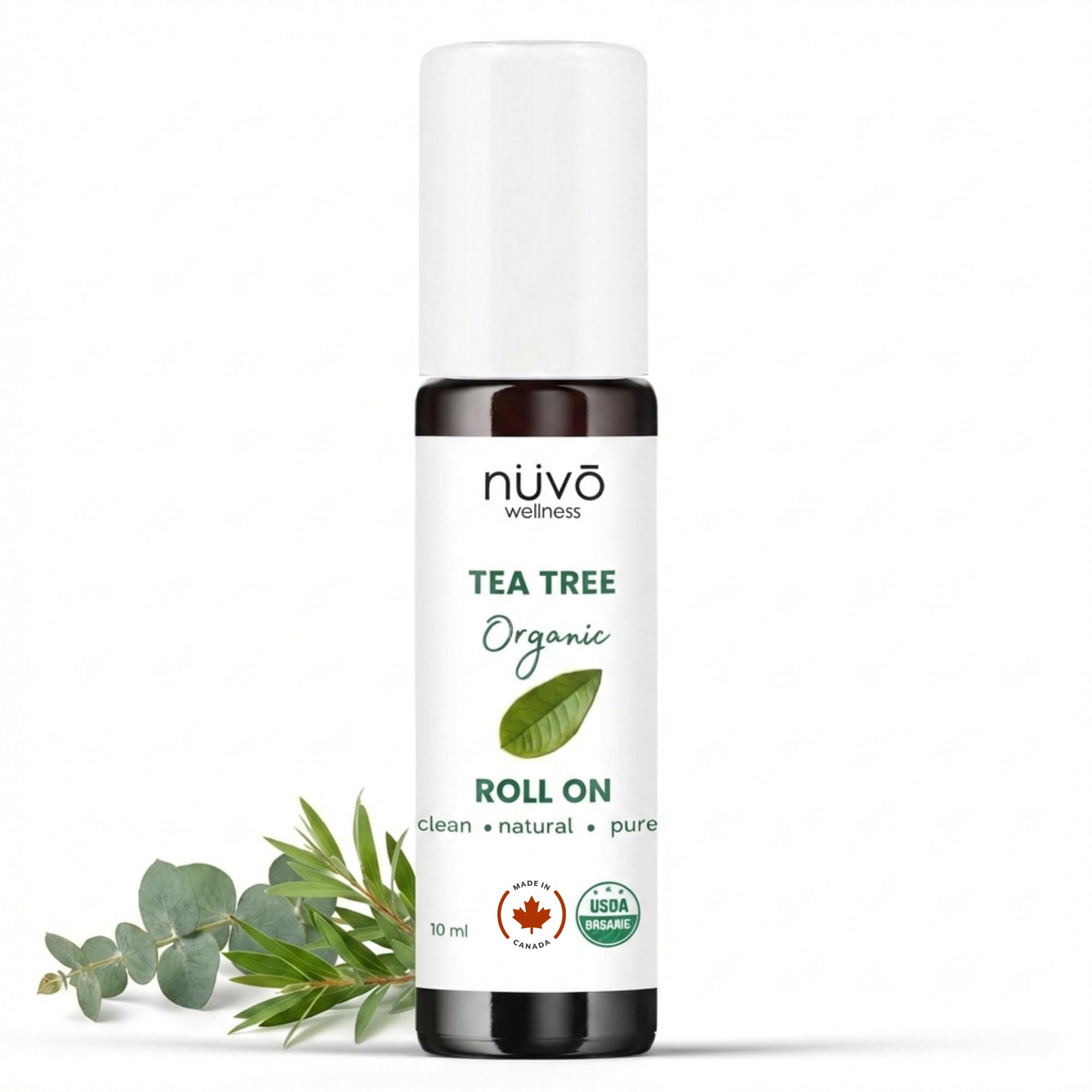 Nuvo Wellness Tea Tree Oil Roll On Blended with Organic Jojoba Oil Ready to Use Compact Roller Use for Skin and Aromatherapy Travel-Size 10 mL Made in Canada