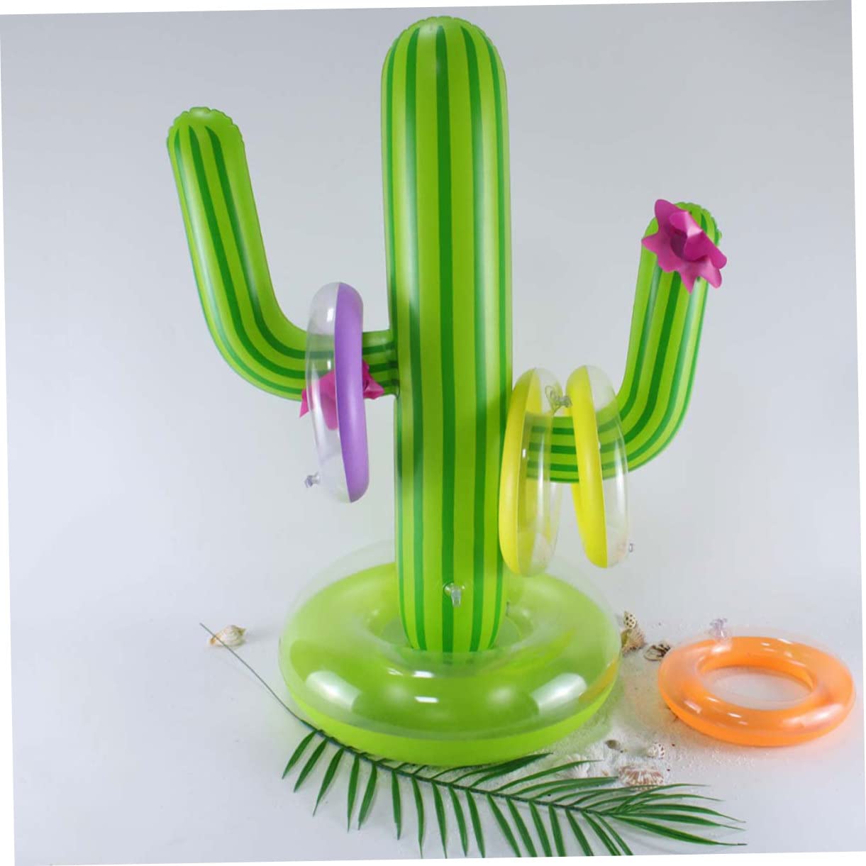 1 Ensemble Jeu Anneaux Gonflables Cactus de Plage Anneaux à Lancer Accessoire de Fête et Durable Vert