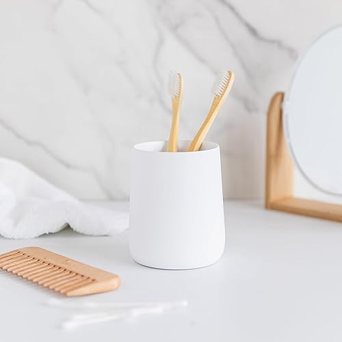 Miniatura 7 de Soporte para cepillo de dientes y pasta de dientes blanco mate y taza para tocador de baño y encimera, organizador redondo para cepillos de dientes