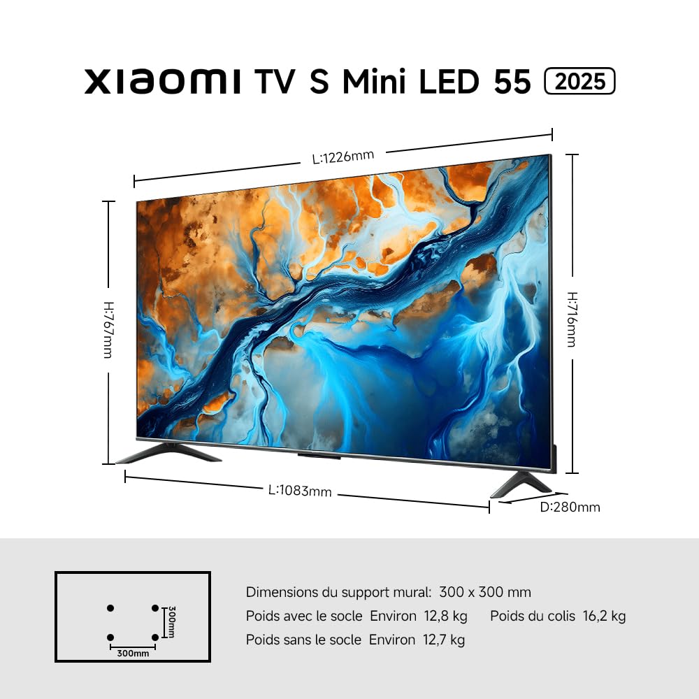 XIAOMI TV S Mini 55 2025 QLED 55 cali Mini LED Dolby Vision Atmos 144Hz 1200 nitów