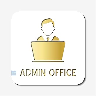 Vertical Root Inc® Premium White Gold Finish Acrylic Admin Office Door Sign Easy to Mount Self-Adhesive Tape Signage for Hotel Office Resort Society Corporate Business.