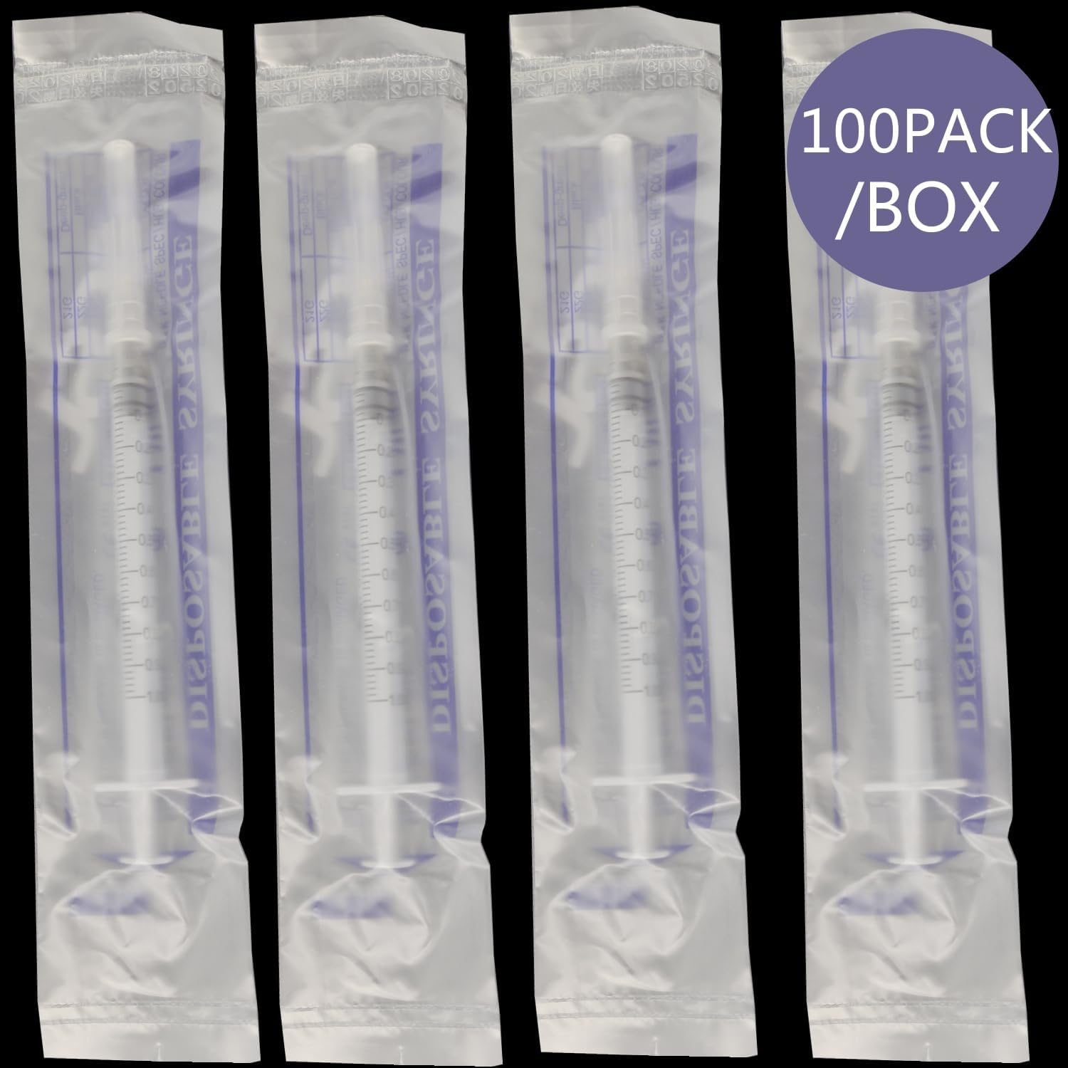 100 Pack 1ml Plastic Syringes with 27Ga 1/2Inch Individually Wrapped, for Scientific Lab, Liquid Measuring and Dispensing