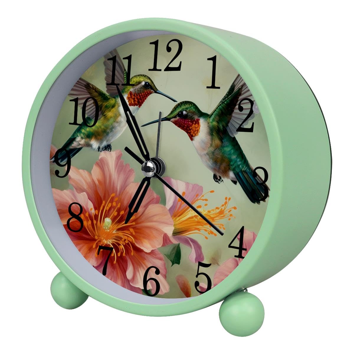 Alarm Clock Flowers Hummingbird, Silent Non-Ticking with Night Light