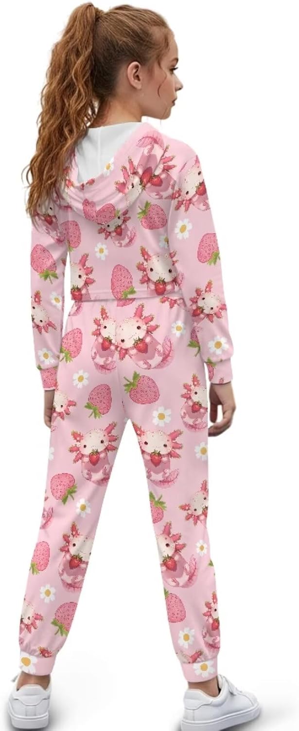 Girls Tracksuit Set 2 Piece Long Sleeve Hoodies Sweatshirts & Jogger Pants Short Tops Sweatsuit 4-13 Years