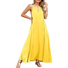 Kikibell Womens Summer Maxi Dresses with Pockets Halter Sleeveless Swing Sundress Casual Flowy Beach Cruise Vacation Outfits