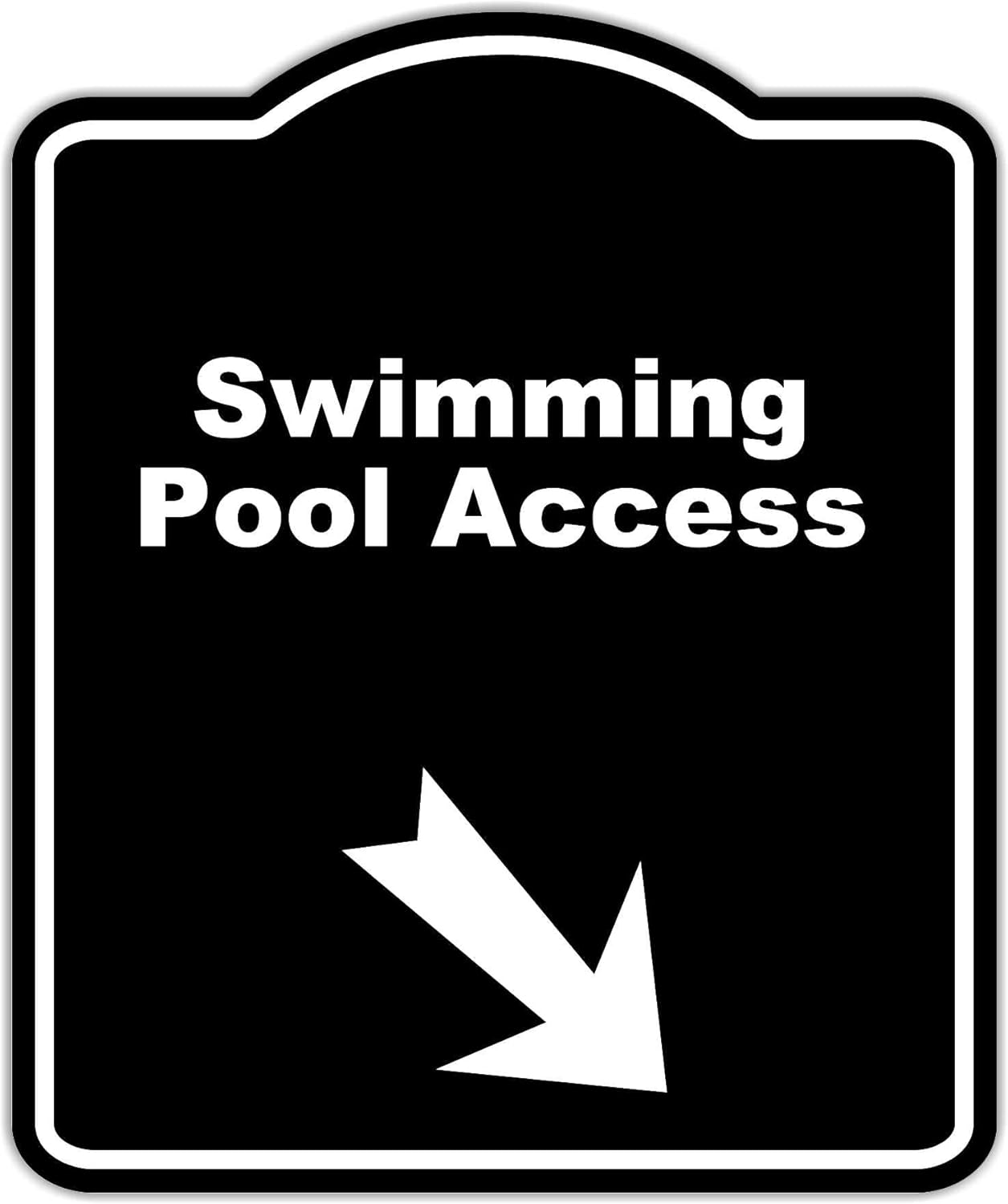 Swimming Pool Access Black Sign Arrow Down Right Aluminum Composite Sign 20 x 24 inches