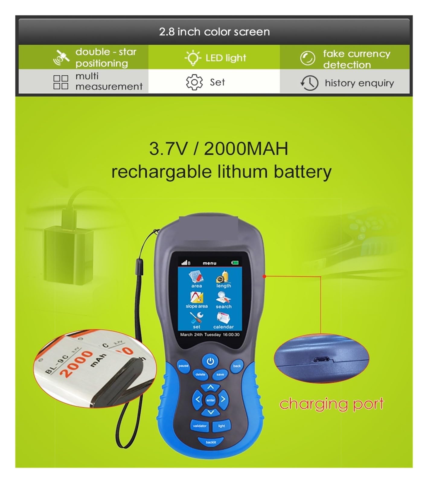 Metr powierzchni ziemi NF-188 GPS Miernik gruntu Kolorowy ekran Urządzenie Sprzęt badawczy Odbiornik Pomiar powierzchni Pomiar gruntu Narzędzia sieciowe Pomiar odległości, powierzchni i objętości