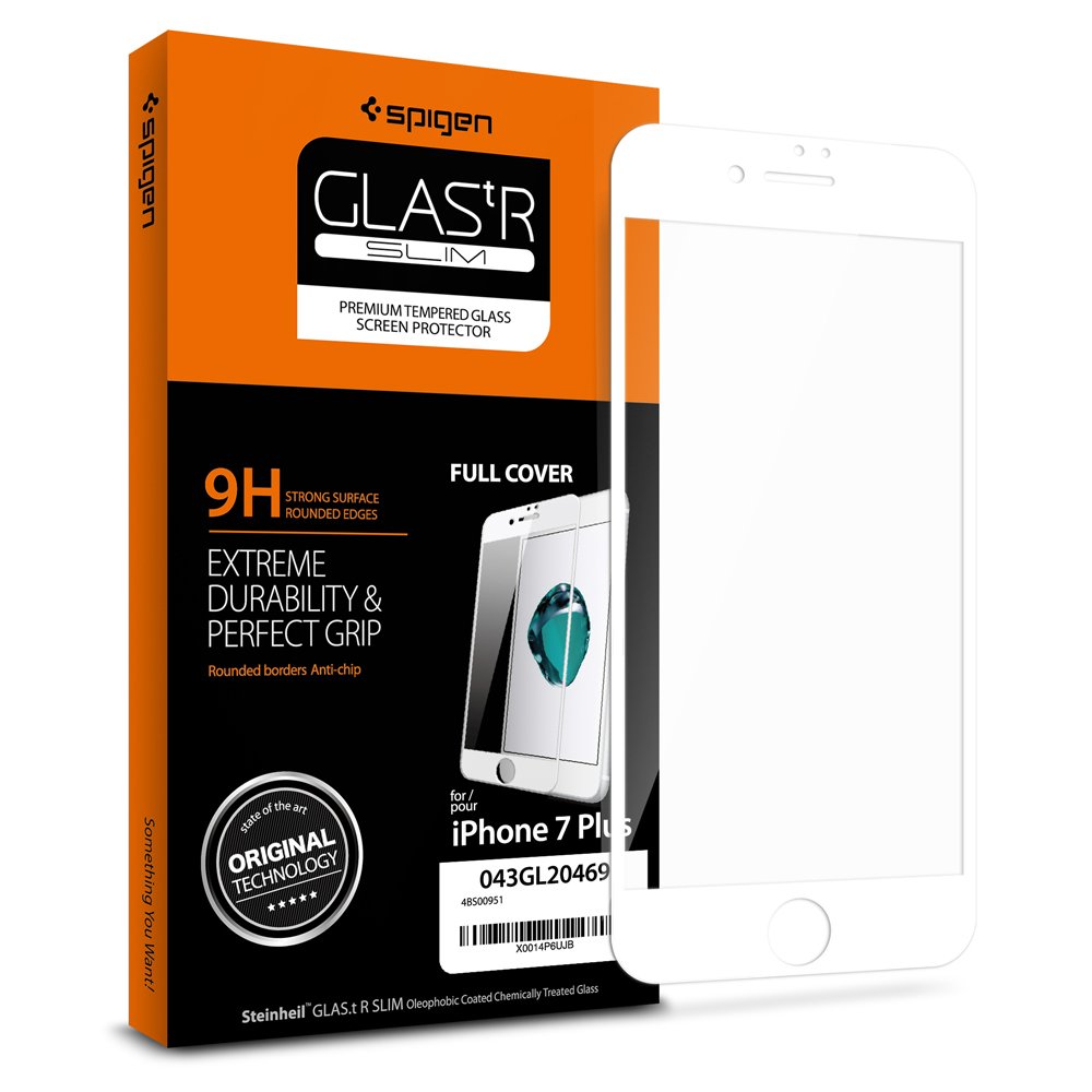 Spigen iPhone 8 Plus 7 Plus Screen Protector Tempered Glass/Full Coverage for Apple iPhone 8 Plus (2017) / iPhone 7 Plus (2016) - White