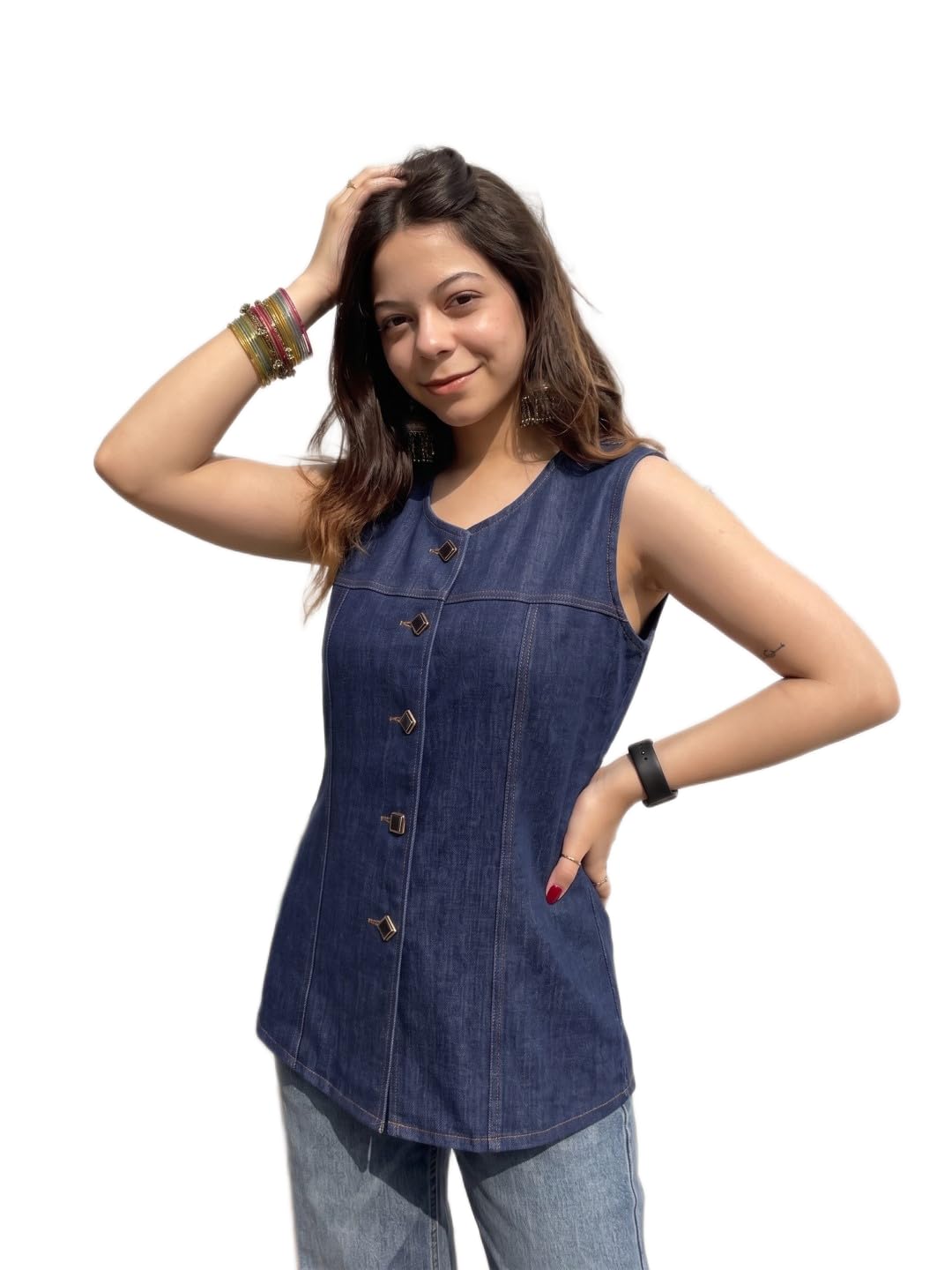 Round Neck Denim Vest Top – Contrast Stitch-picture-17