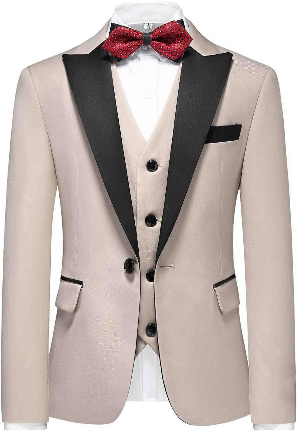 Boys Suit Solid 3 Pieces Boys Tuxedo Suit Slim Fit Formal Peaked Lapel Jacket Vest Pant for Kids 4-12Y