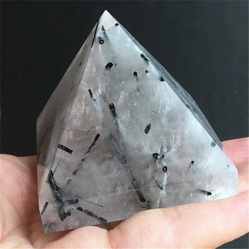 AtkitS Natural Tourmaline Quartz Crystal Pyramid Healing (Size: 300-350g)