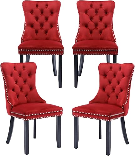 Miniatura 93 de Juego de 6 sillas de comedor marrones, sillas de comedor tapizadas con tela de lino acolchada con capitoné, con respaldo alto, ribete de tachuelas y