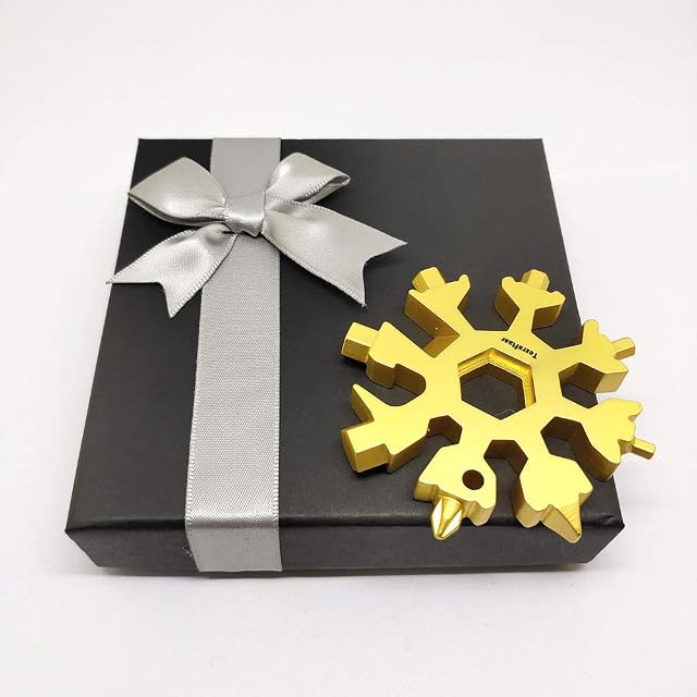 Tazraftar 18-in-1 Stainless Steel Snowflake Multi-Tool  64*64*8mm Portable Compact Snowflake Mens Gadgets Gifts, Multi Instrument for Outdoor Travel & Camping (Gold)