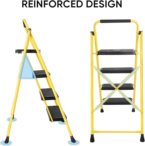 Vista 36 de TICONN Escalera de 3 escalones, taburete plegable resistente, taburete plegable de acero portátil para almacenamiento de garaje doméstico (negro)