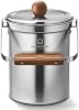 Kitchen Countertop Compost Bin 101ounces 3Liters with Airtight Lid, SUS304 Stainless Steel Odor-Free Food Waste Bin with Wooden Handle Stylish DesignBathroom Trash Can Silver