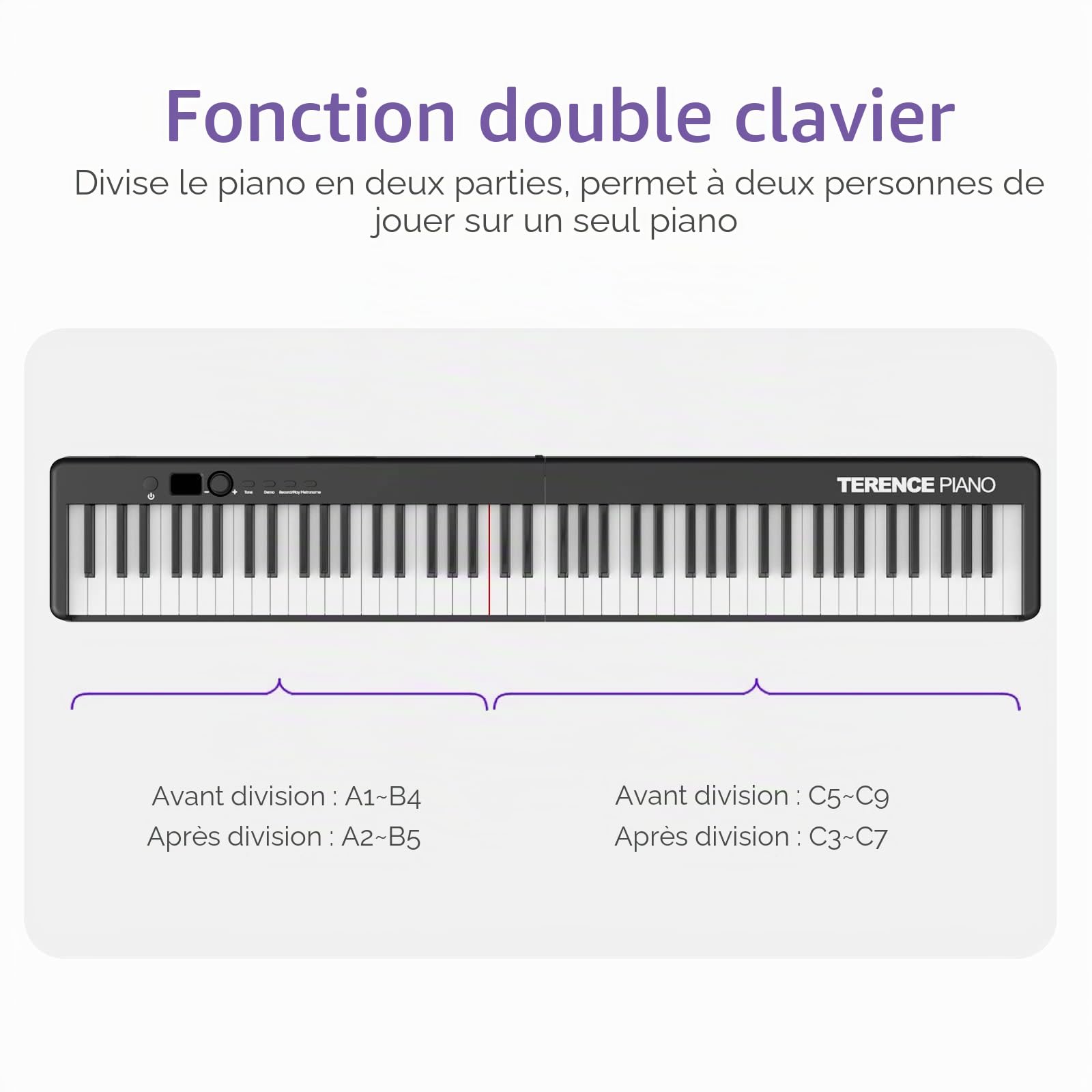 TERENCE Pliable Piano Numérique avec 88 Touches semi-lestées et Batterie de 1800mAh et interface USB MIDI avec support de partitions Bluetooth Sacs pour Clavier Câble audio Casque Pédale de sustain
