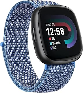 سوار نايلون امسباس لساعة فيتبيت فيرسا 4/ فيرسا 3 وفيتبيت سينس 2/ سينس للنساء والرجال، سوار بديل ناعم وجيد التهوية متوافق مع فيتبيت سينس 2 (ازرق)