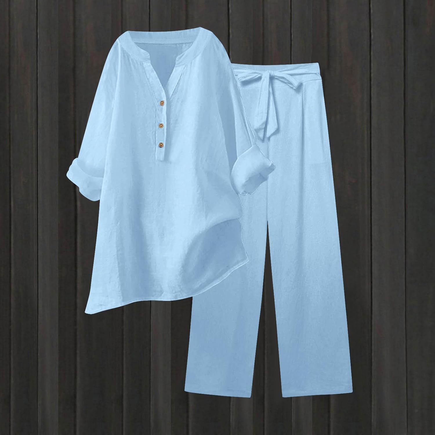 Womens 2 Piece Cotton Linen Sets Casual Crew Neck Short Sleeve Tees and Drawstring Pocket Pants Comfy Gauze Outfits