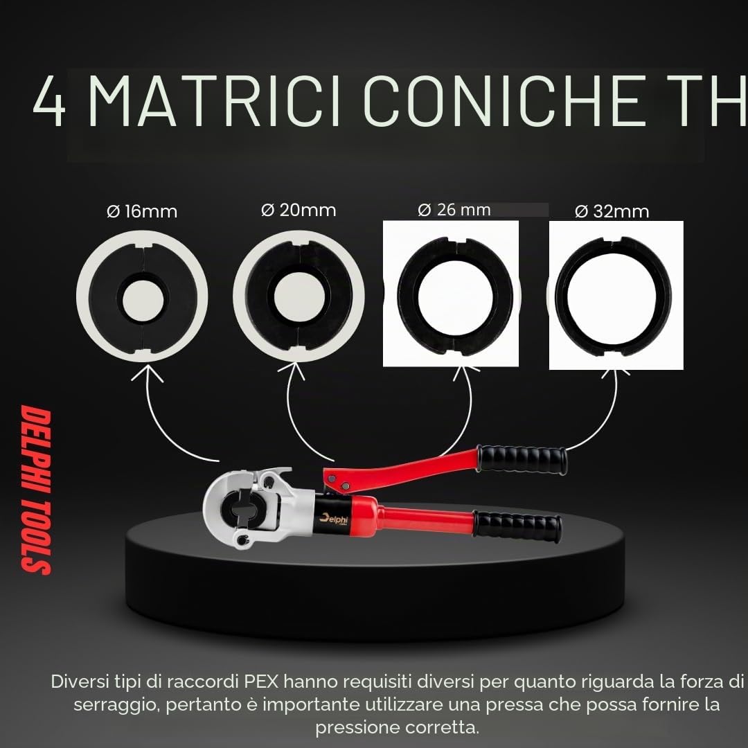 DELPHI Pinza a Crimpare per Tubi Da 6-32 mm Crimpatrice Idraulica Per Tubi Pinza Crimpatrice con Testa Rotante a 360° a 8 Tonnellate Di Pressione Professionali Pressatrice Multistrato Manuale