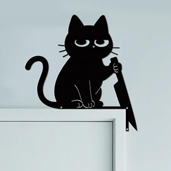 CUTHOLLOW Metal Door Frame Decoration Cat 25 x 25 cm Black Cat Decoration Creative Door Frame Art Original Door Corner Decoration Art Deco for Room Door Home Bathroom Bedroom