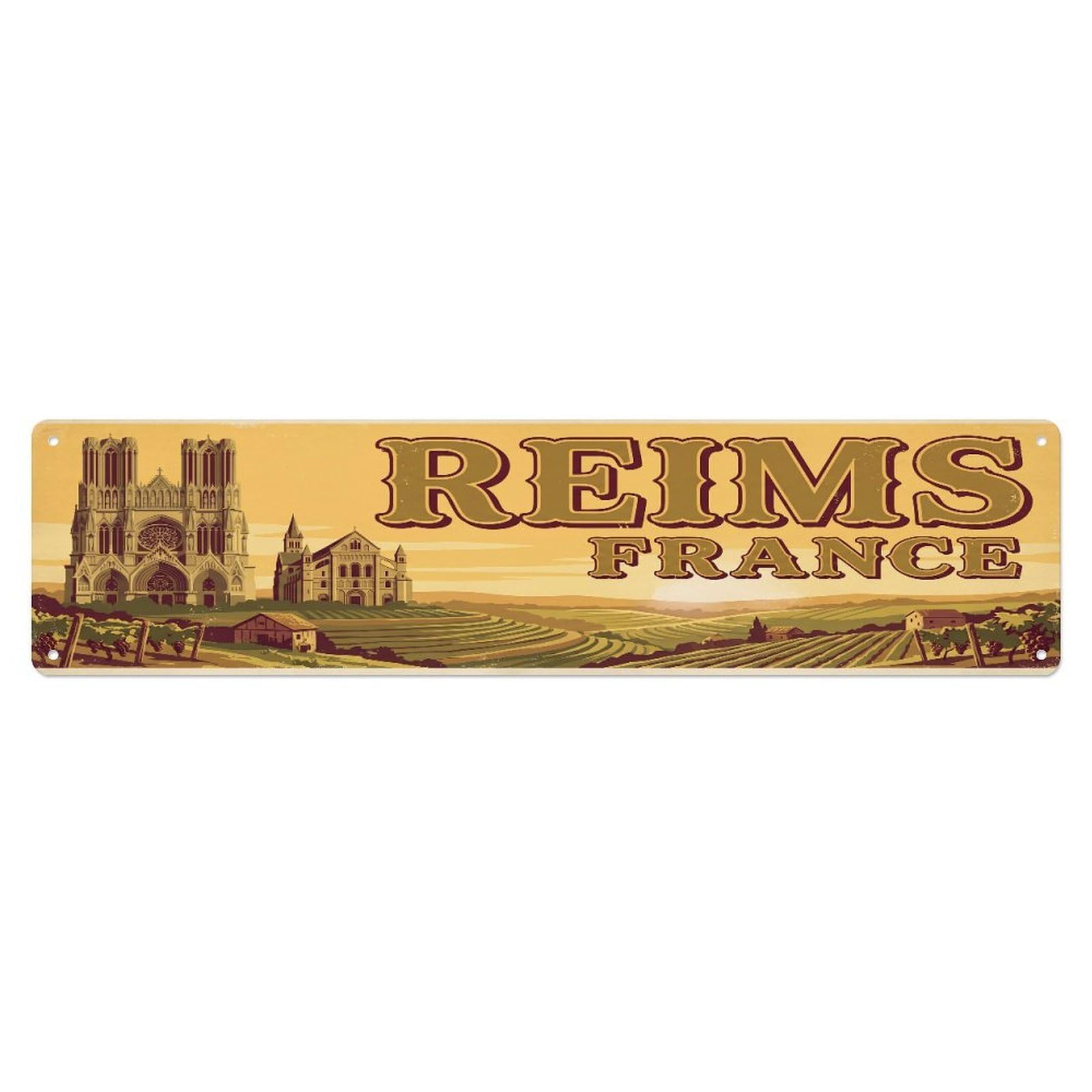 Tgrcjimh Style Metal Tin Sign Vintage Travel France Reims