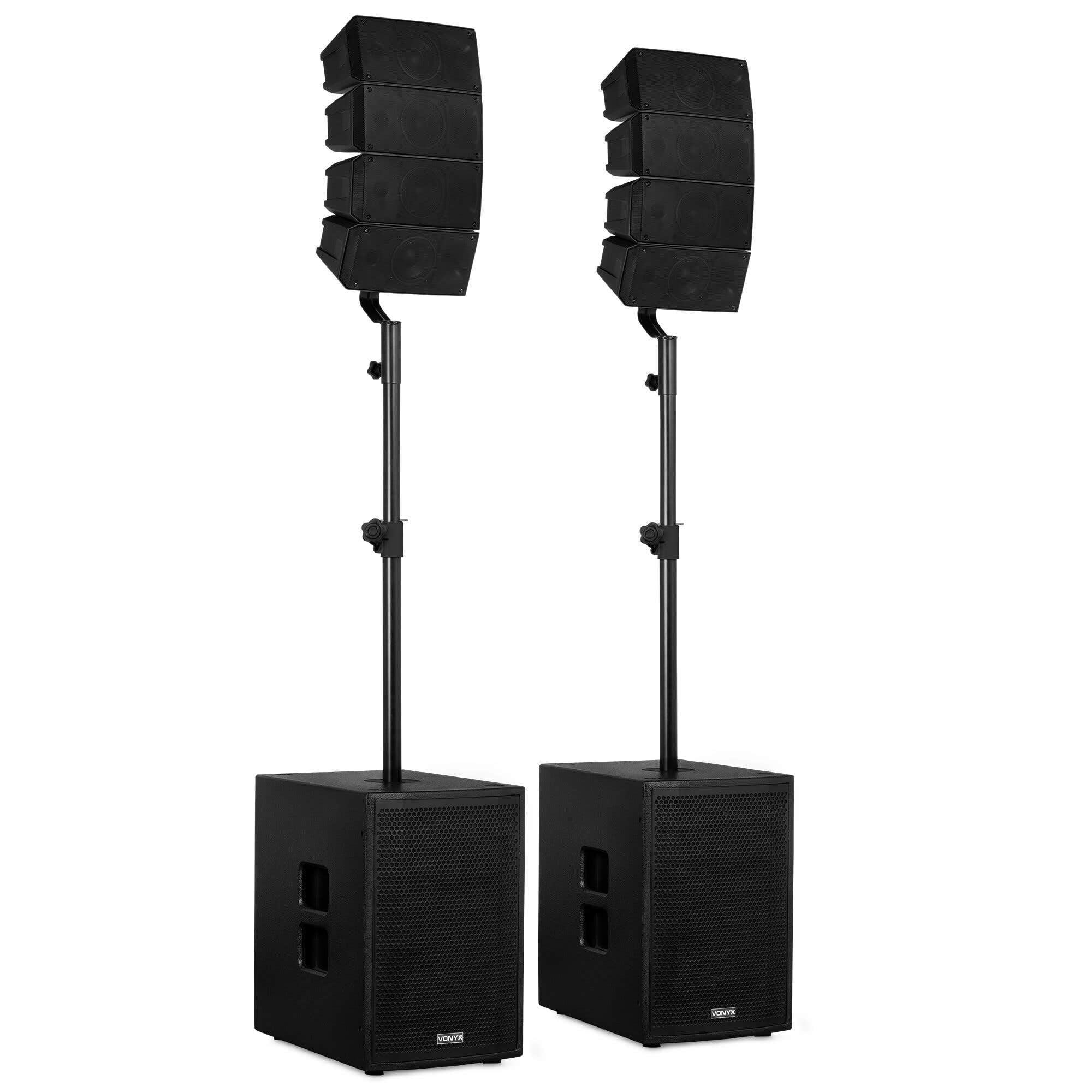 Vonyx VX922 – Sistema PA Line Array 2.2 con Doble subwoofer de 12 Pulgadas 1600W, Bluetooth 5.0, DSP, USB y entradas XLR RCA, Equipo Sonido Profesional para DJ, Eventos, Fiestas y directos potentes