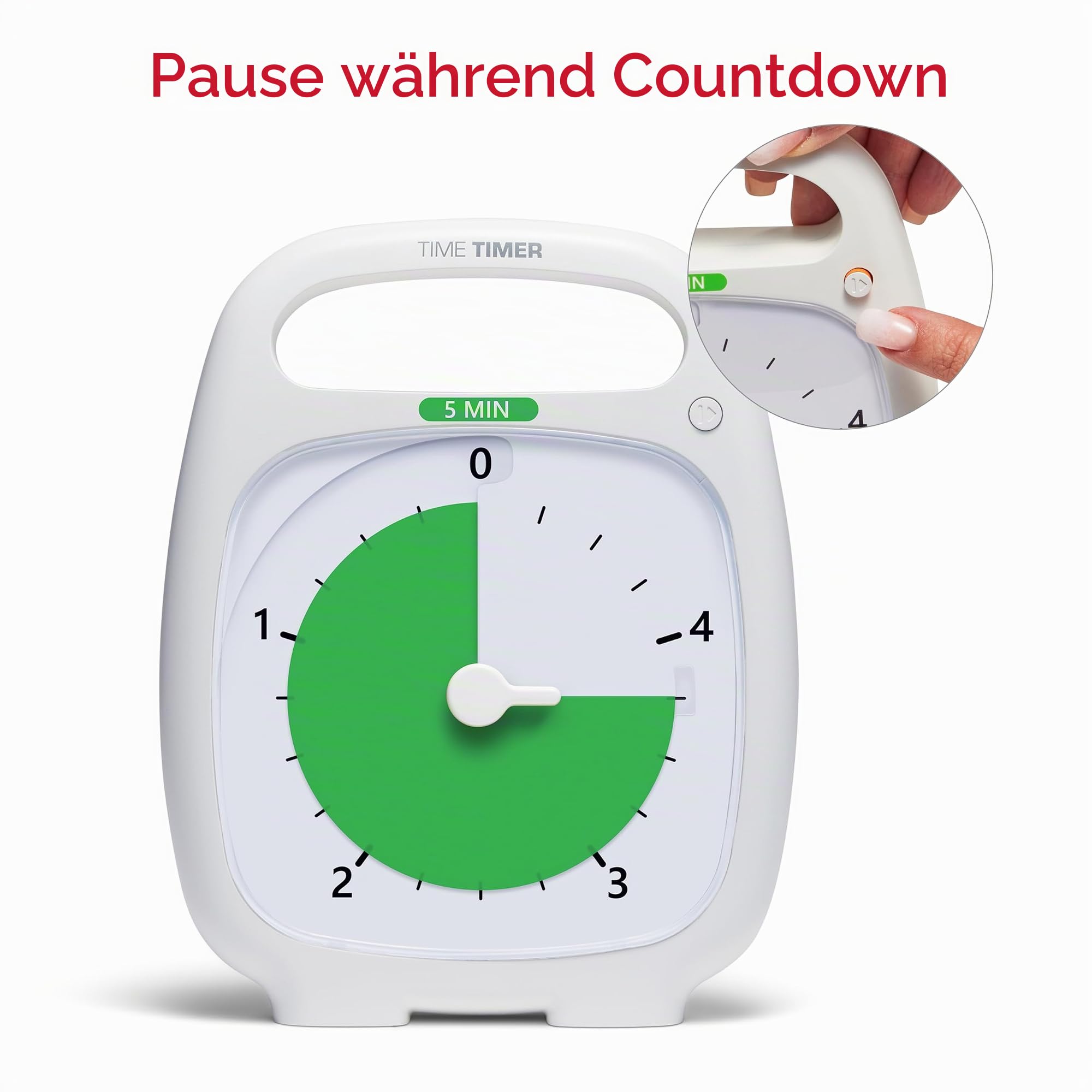 TIME TIMER PLUS 5 Minuten Visueller Analog Timer Uhr - Optionaler Aktustischer Alarm (Lautstärkeregler) Kein lautes Ticken; Zeitmanagement-Tool (Weiß)