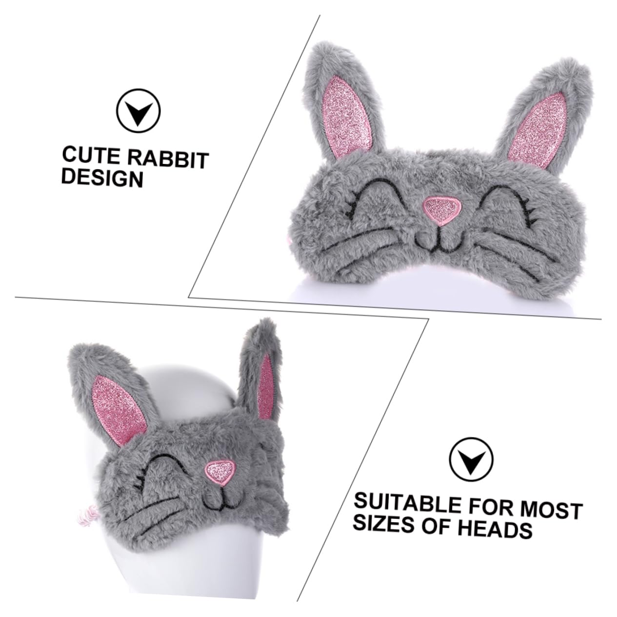 minkissy 6pezzi Maschera Occhi Peluche Per Dormire Forma Di Coniglio Di Morbida e Traspirante Per Adulti Migliora La Qualità Del Sonno e Rilassa Gli Occhi