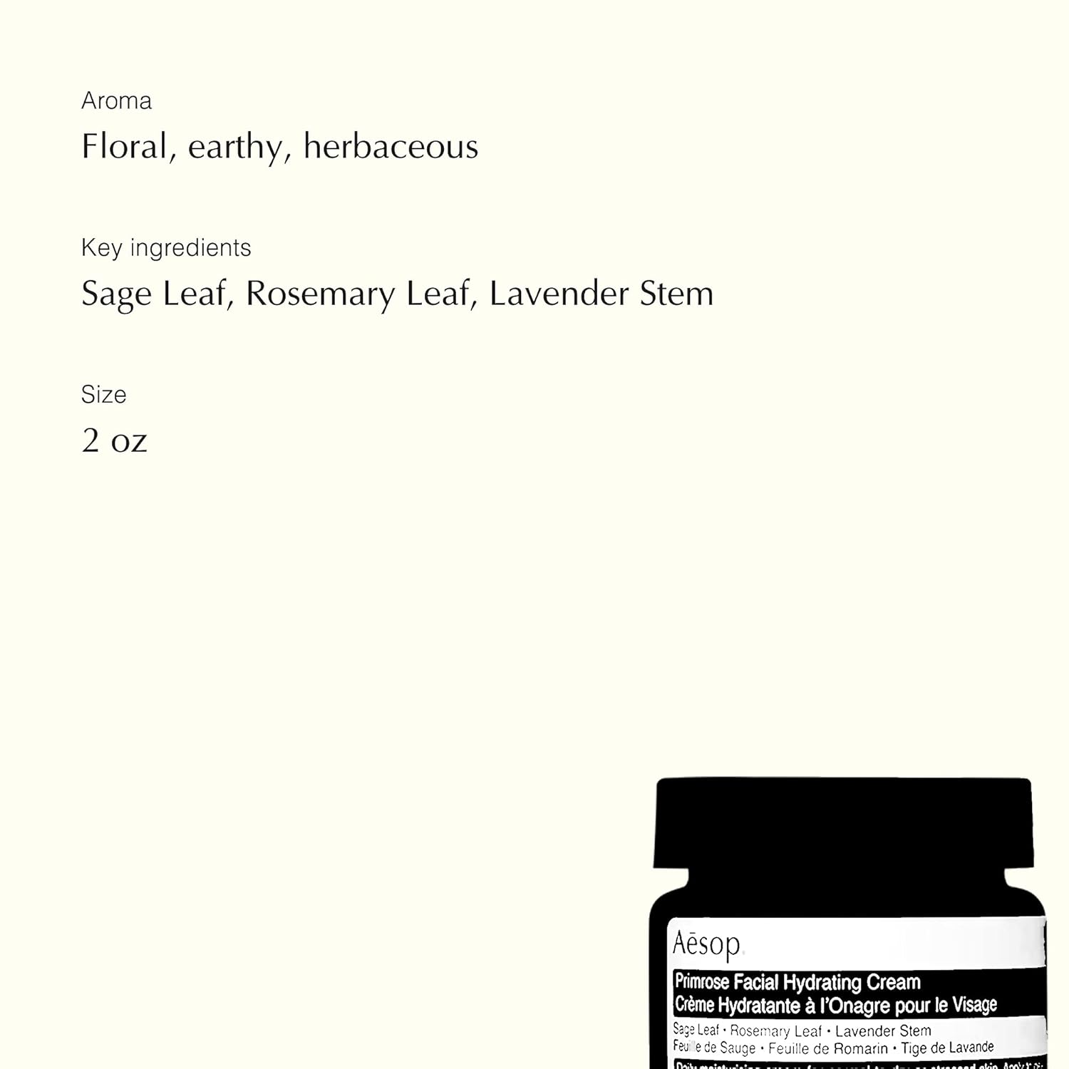 Aesop Primrose Facial Hydrating Cream | 60mL/2.02oz | Paraben, Cruelty-free & Vegan