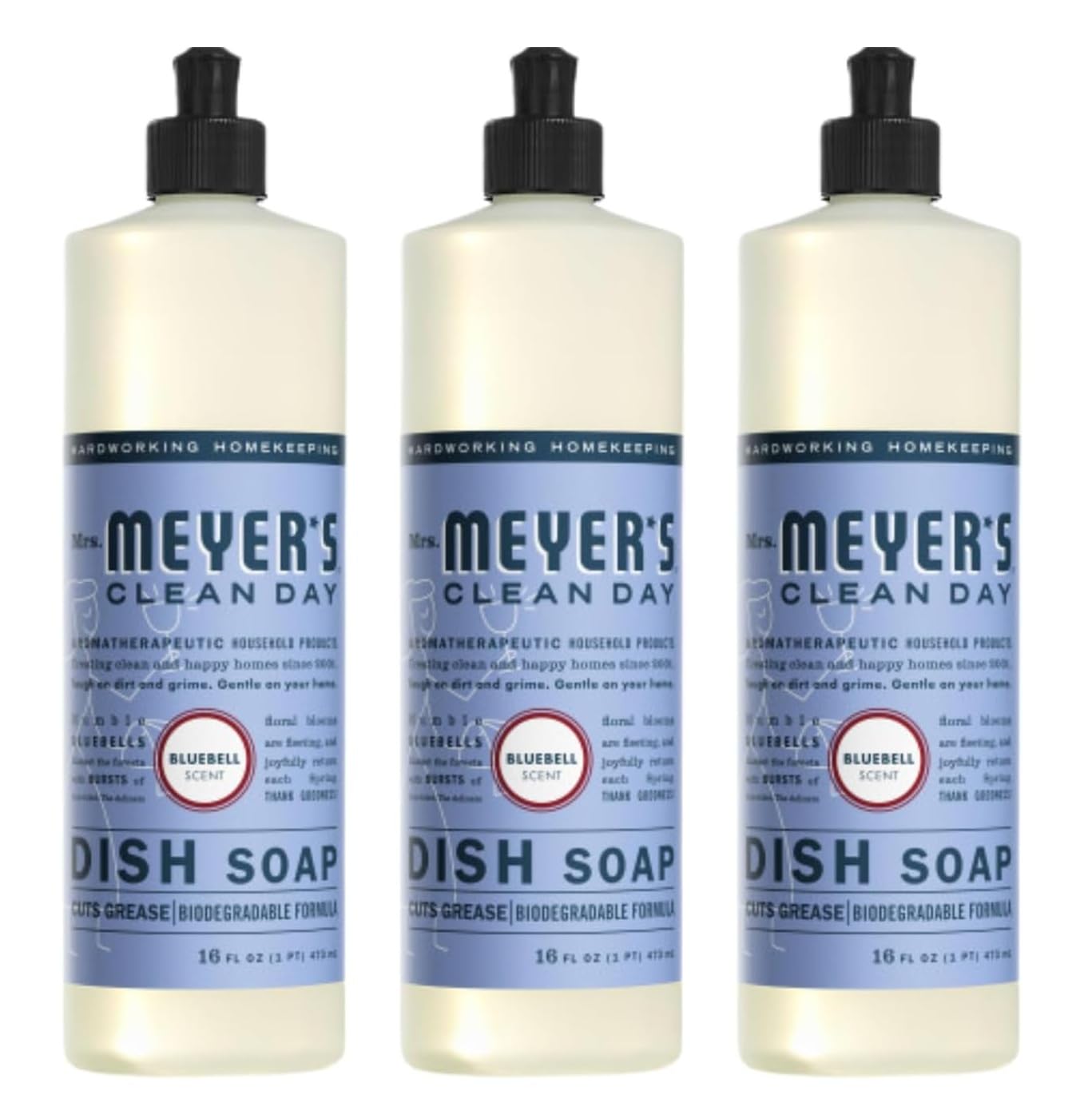 Mrs Meyers Clean Day Dishwashing Liquid Dish Soap Cruelty Free Formula Bluebell Scent 16 Ounce Pack of 3