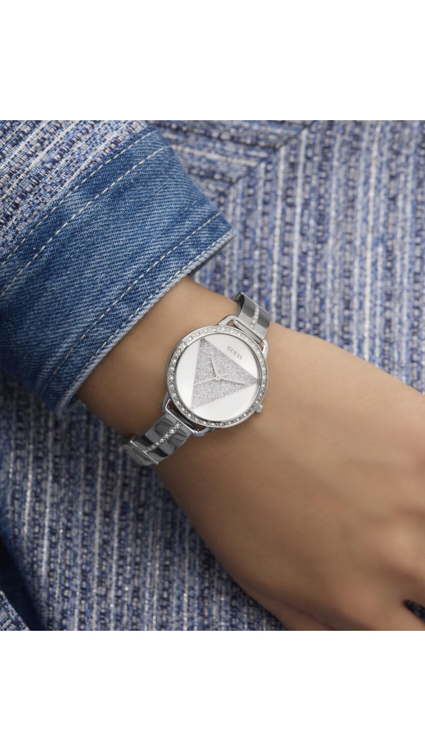 Guess GT TRI Bellini Damen Armbanduhr mi Zirkonia in der Farbe Silber mit Armband aus Edelstahl, Wasserdichtigkeit: 3 bar, Gehäusedurchmesser: 30 mm, GW0914L1