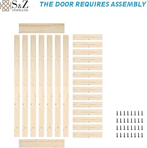 Miniatura 6 de S&Z TOPHAND® Puerta de granero gris oscuro de 54 x 84 pulgadas con kit de herramientas corredizas de 10 pies, estilo moderno sin terminar/madera
