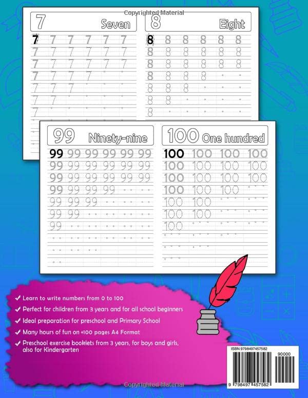 Number Tracing Book For Preschoolers 1-100: Learn To Write And Trace Numbers Workbook From 0 To 100 For Kids Ages 3-5 Year Old Learning Activities | ... & Girls (Handwriting Practice Collection) - Image 2