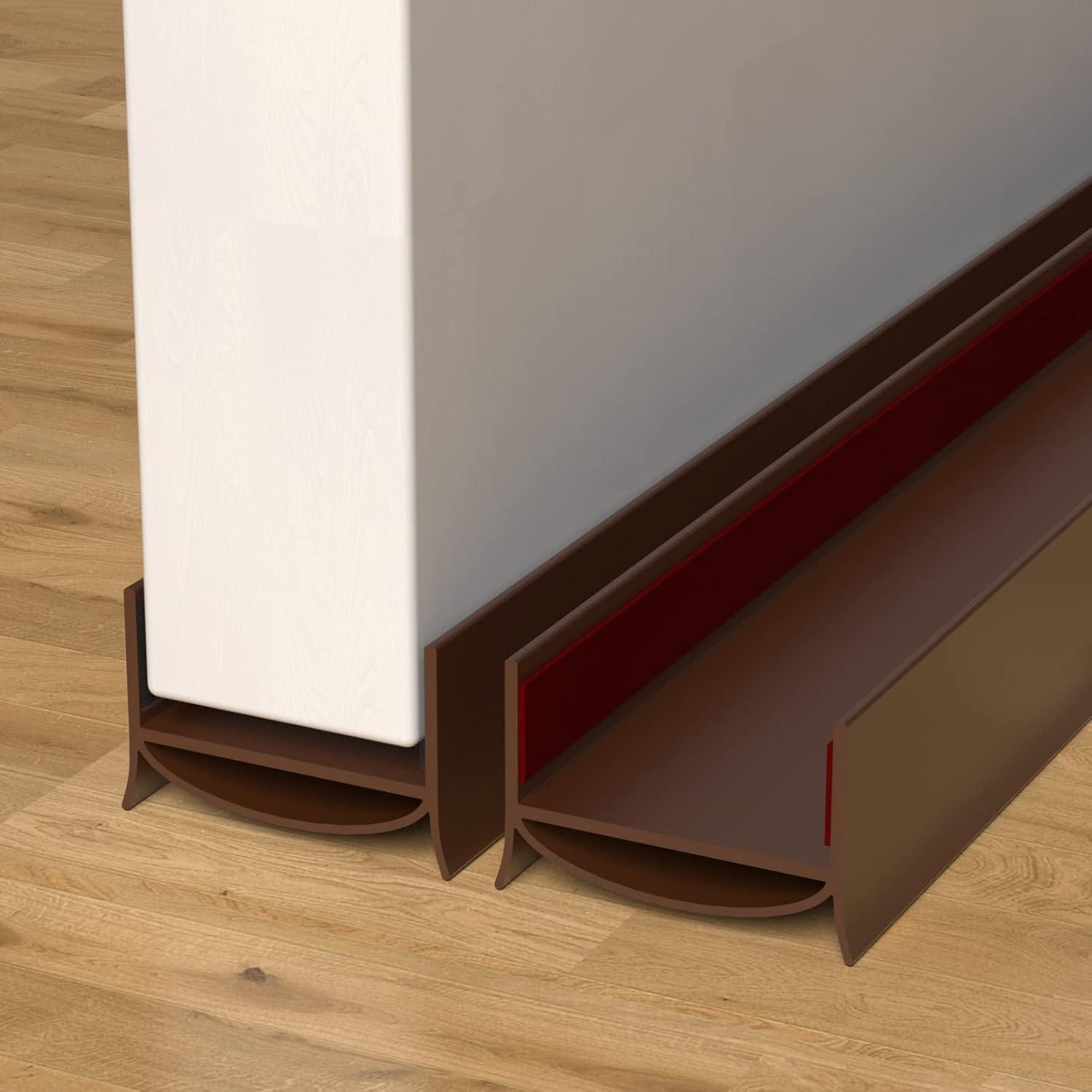 2 Pack Door Draft Stopper, 39” Length Cuttable Under Door Seal, Strong Adhesive Door Sweep for Exterior and Interior Doors (Brown) 2 Pack Brown