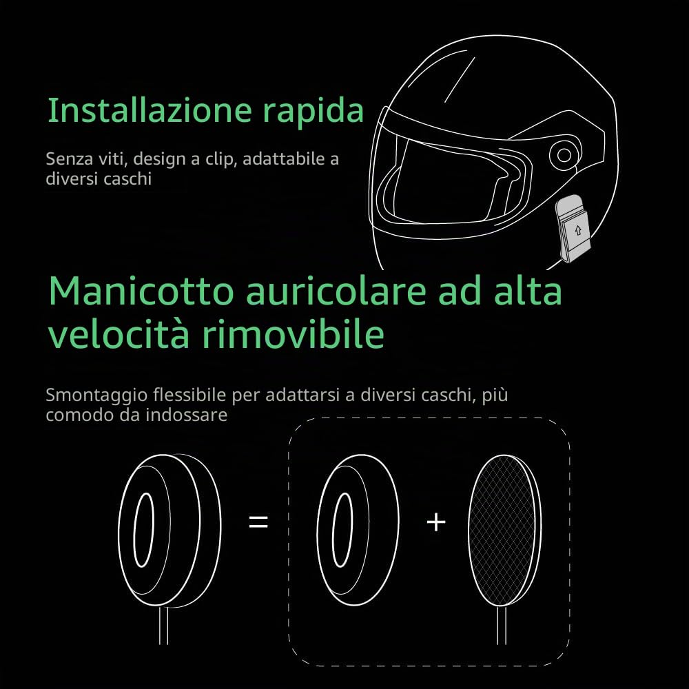 Q8 Moto Casco Bluetooth Intercom Headset, aggiornato Mesh 3.0 + 5G sistema interfono di gruppo con la condivisione di musica e IP67 impermeabile per 6 piloti gruppo di conversazione (1 Pezzo)