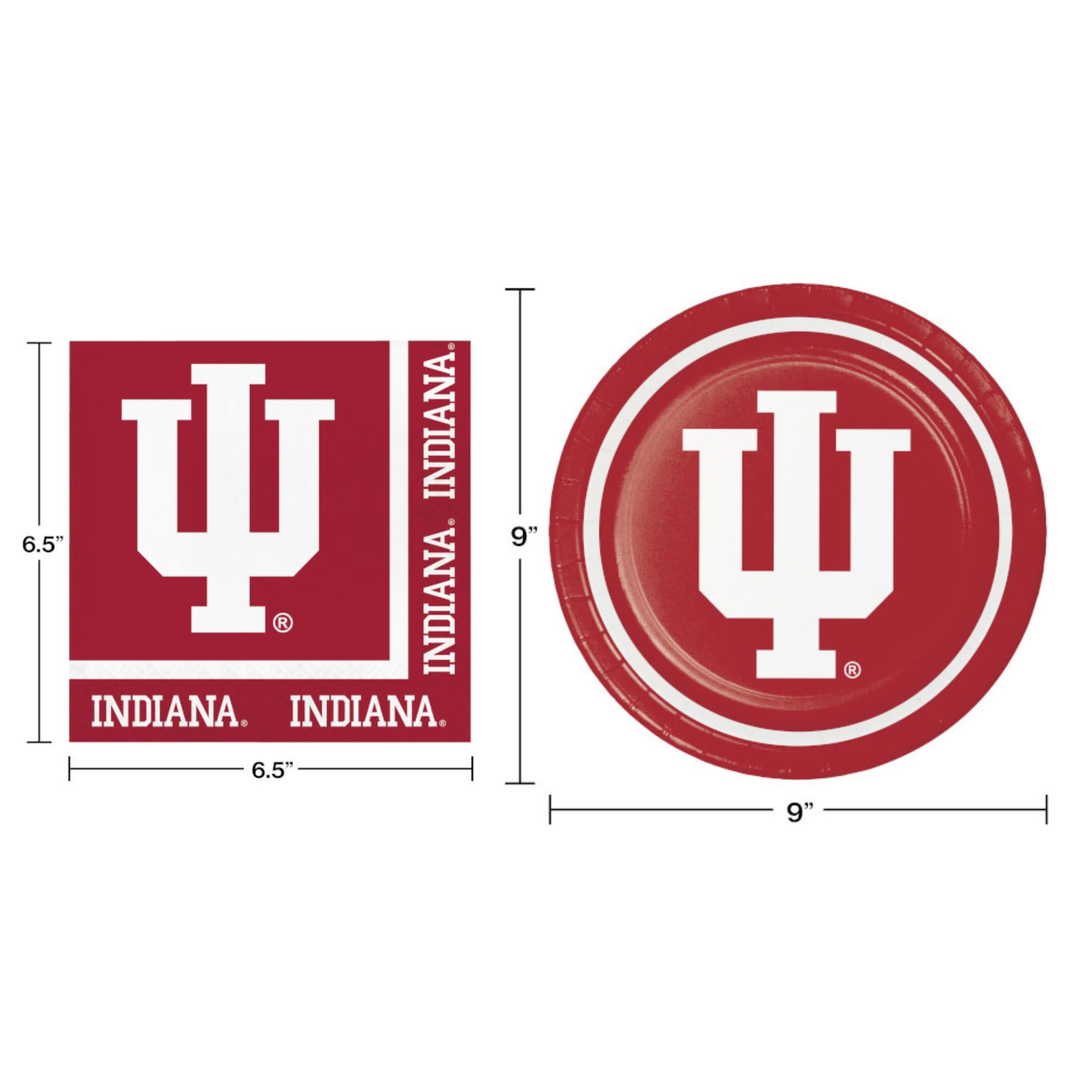 Collegiate Party - Paquete de platos, servilletas y mantel de 6 x 30 pulgadas, paquete para 16 personas, mesa no incluida, (University of Indiana, Hoosiers)