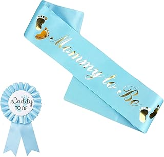 Blue Sash for Baby Shower Decorations - Welcome Baby Boy Gender Reveal Tinplate Badge Daddy to Be Mommy to Be Sash for Baby Shower Favors - Blue Sashes Daddy Mommy Baby Kit Baby Boy Shower Decorations