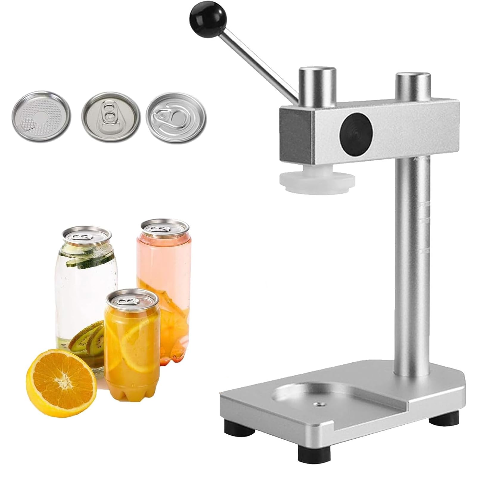 BOOZXCV Hand Tin Can Seamer for Sealing 250-700ML Jars and PET Bottles, Commercial Round Can Sealer, Diameter of 51 mm, Height Adjustable for Sealing PET Bottles and Cans (Silver)