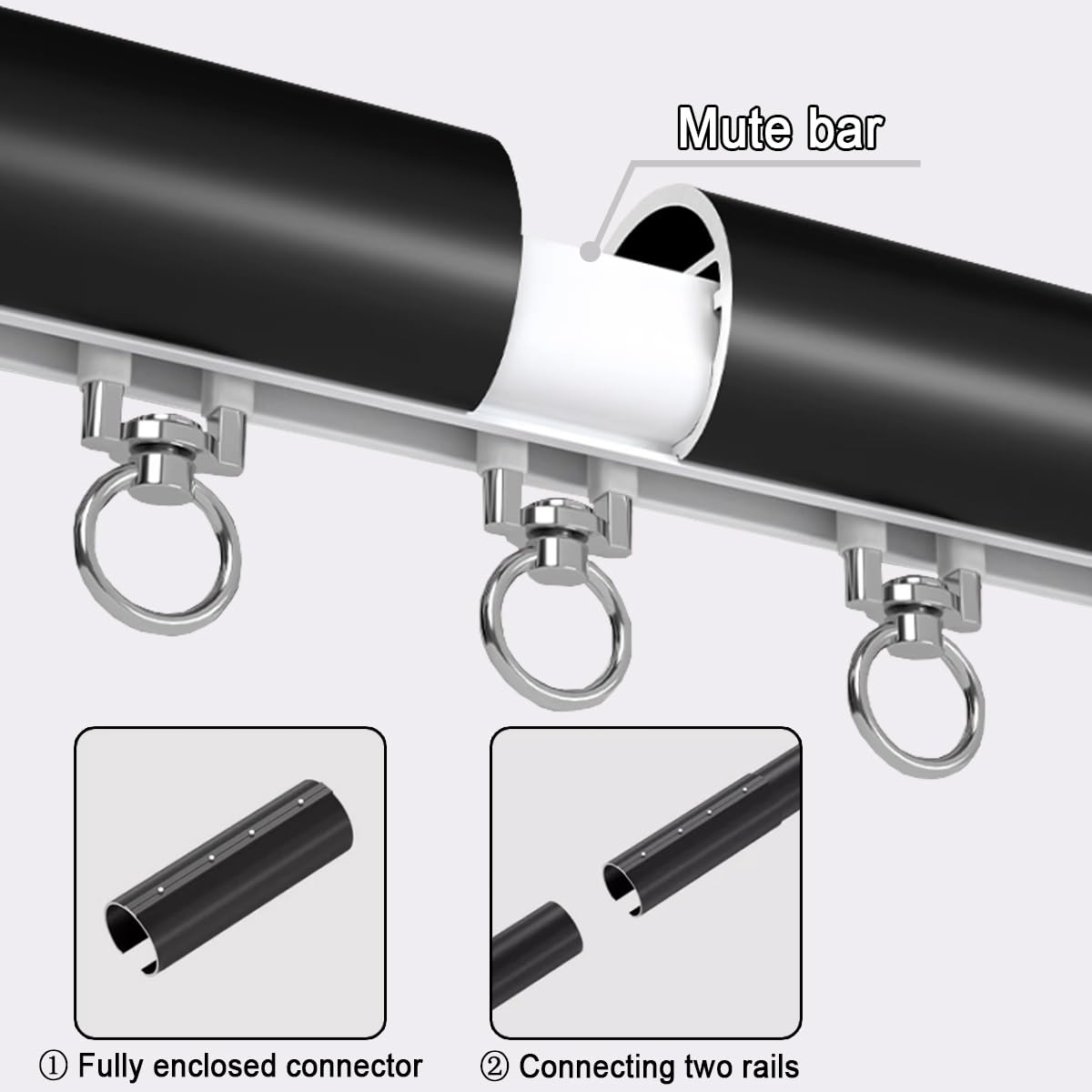 Stummen Vorhangschiene Wandmontage Gardinenschiene Aluminium Gardinenstange 2 Läufig 100-500cm mit Clips und Haken Weiß Schwarz Grau für Wohnzimmer Schlafzimmer(Grau,300cm/9.8ft)