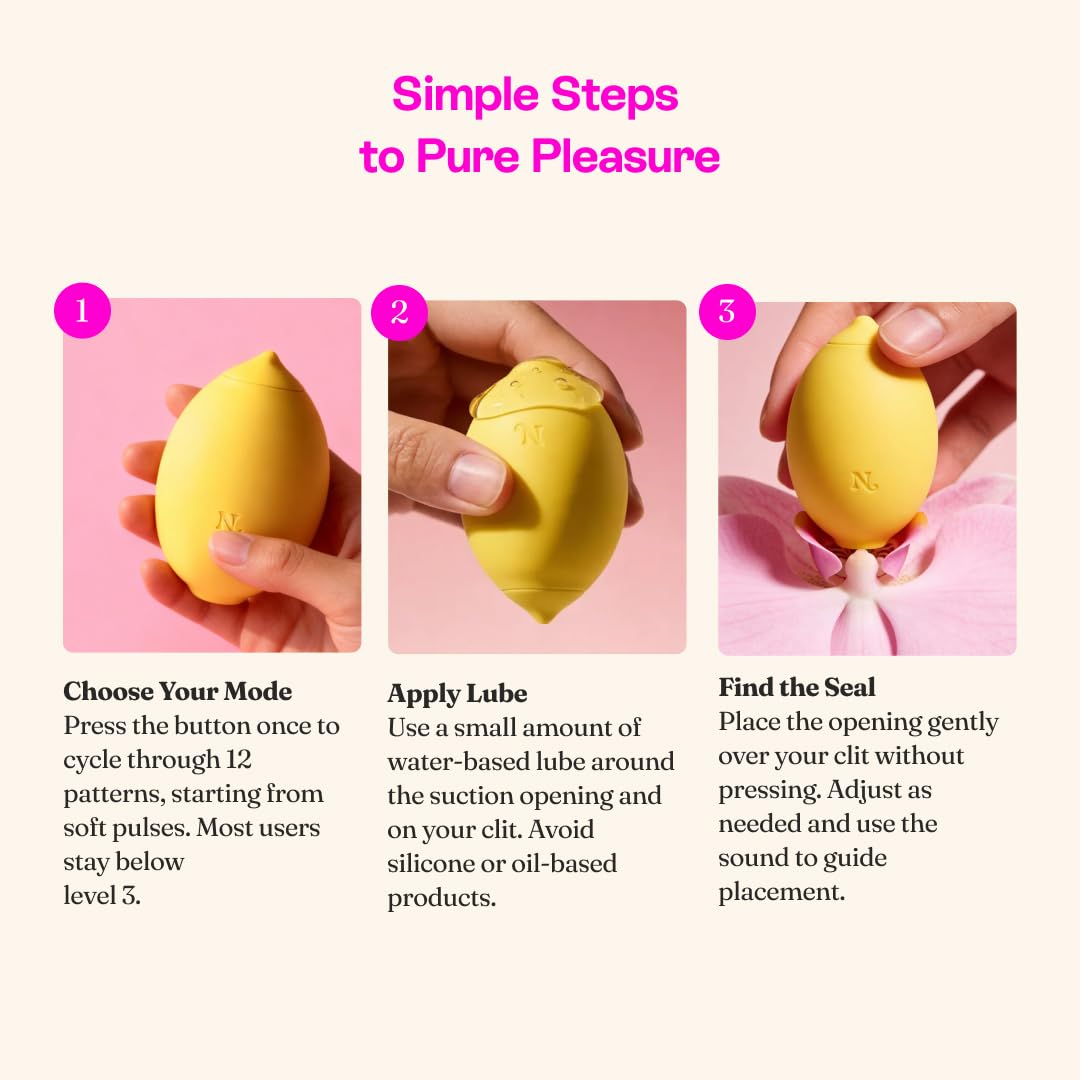 Hello Nancy Lemon Vibrador succionador de clítoris. Juguete sexual con diseño de limón y 12 modos. Dispositivo íntimo ergonómico para estimulación clitorial femenina. Recargable