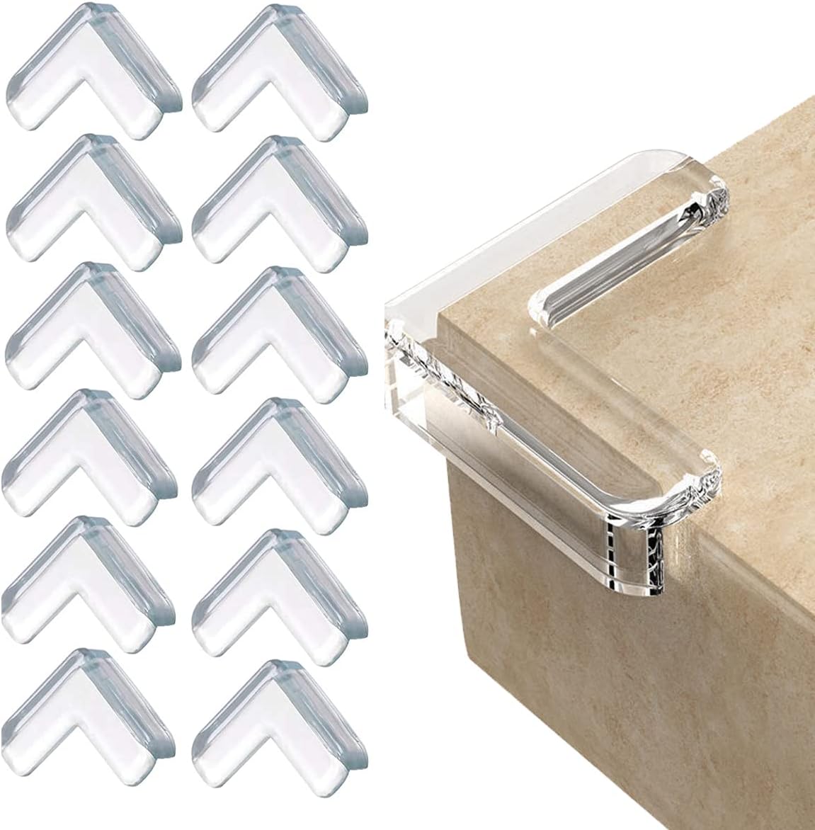 12 Pack Corner Guards Clear Safety Corner Protectors High Resistant Adhesive Gel Best Baby Proof Stop Child Head Injuries Tables, Furniture & Sharp Corners Proofing (L-Shaped)