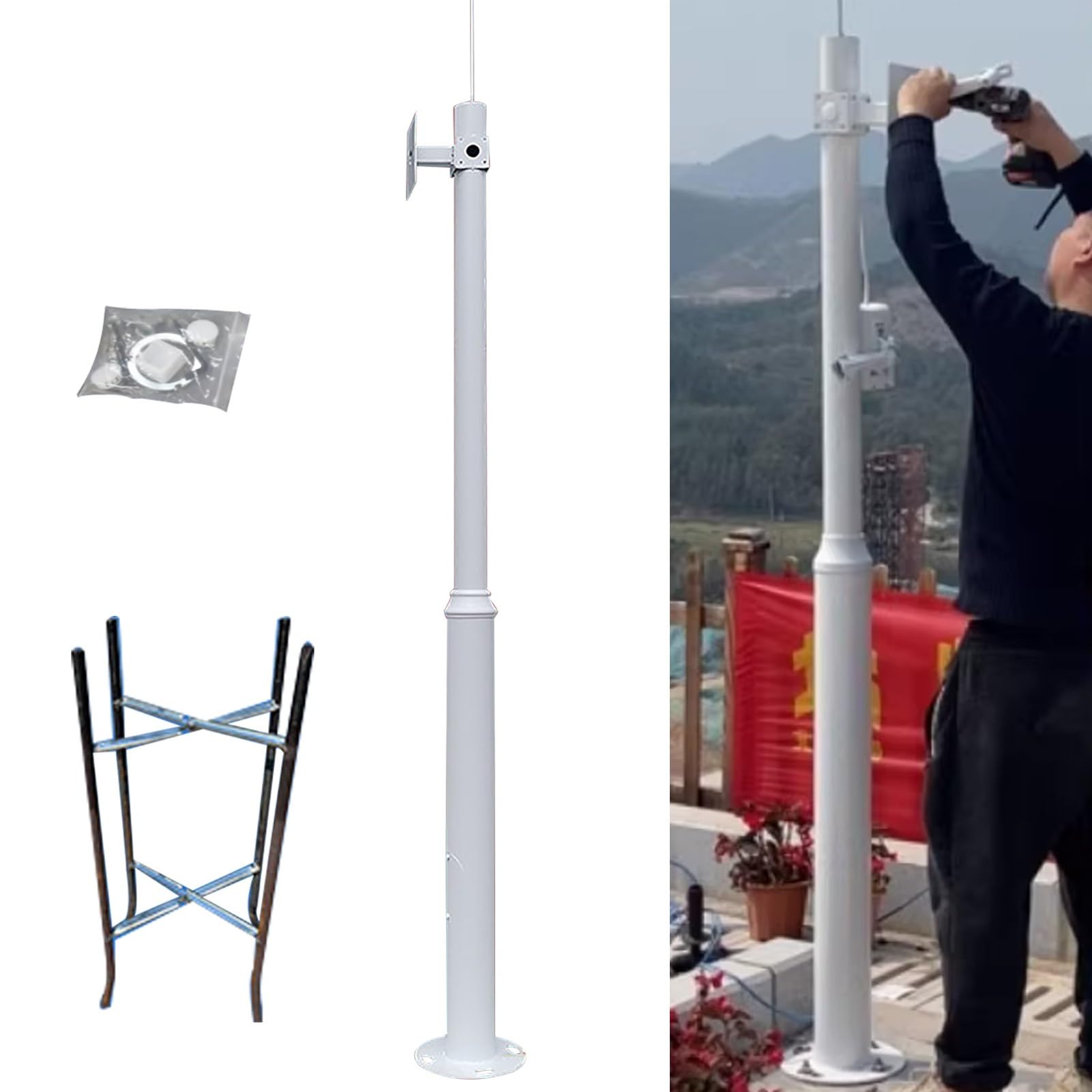 MRVAKDYDI Weatherproof Steel Surveillance Post, Outdoor Universal Security Camera Pole Mount White Multiple Sizes(9.8ft (3.0m))
