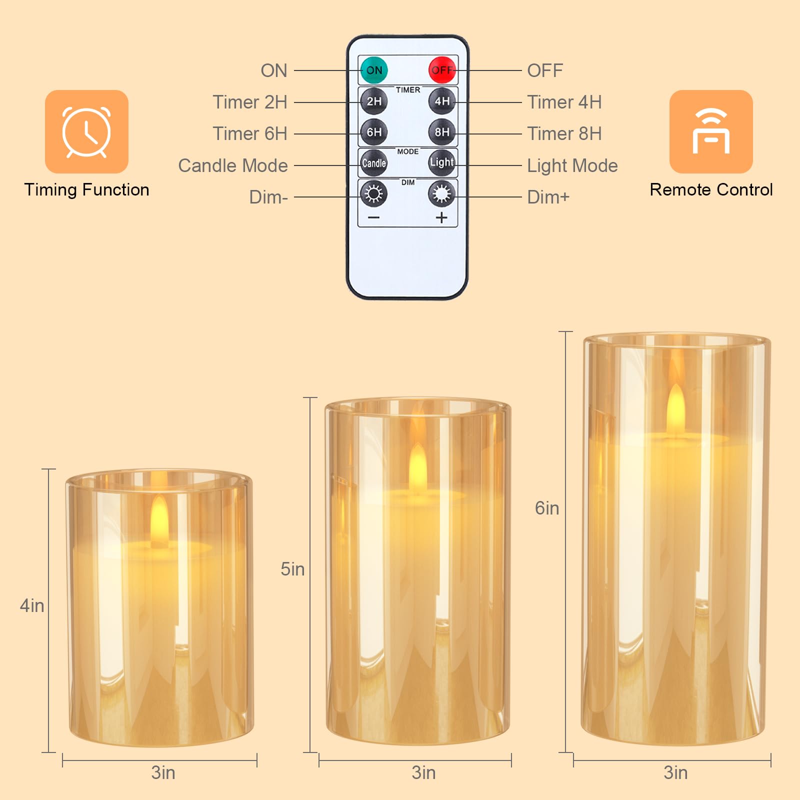 EXTSUD Candele a LED senza fiamma, Set di 3 Candela con Stazione Telecomando e Funzione Timer, Ricaricabili Candele Avvento Decorazione per Natalizie, Giallo