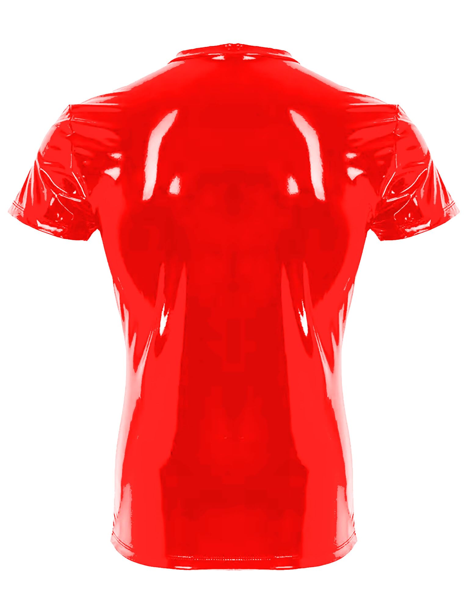 AIEOE T-shirt en cuir verni pour homme - Effet mouillé - Manches courtes - Sexy - Brillant - Tenue de fête